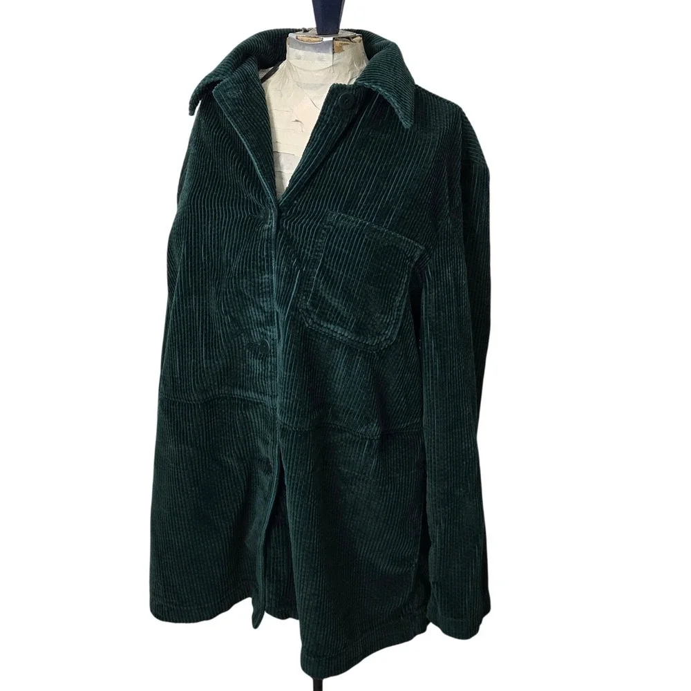 Vintage Nordstrom Corduroy Jacket Womens‎ Medium Green 90s Button Up Shacket